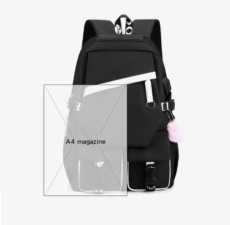 Cute Kuromi Backpack With USB Charging